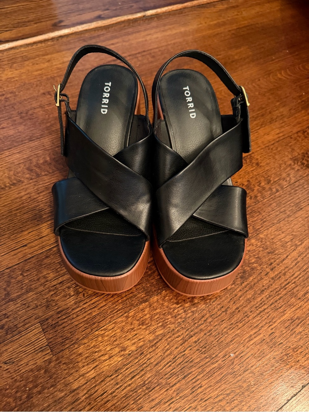 torrid Black Crisscross Platform Sandals with Tan Sole